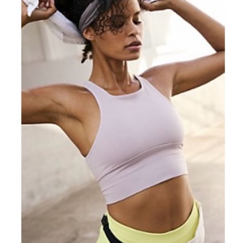 FP Movement Every Single Time High Neck Sports Bra Cropped Light Mauve Tank Top